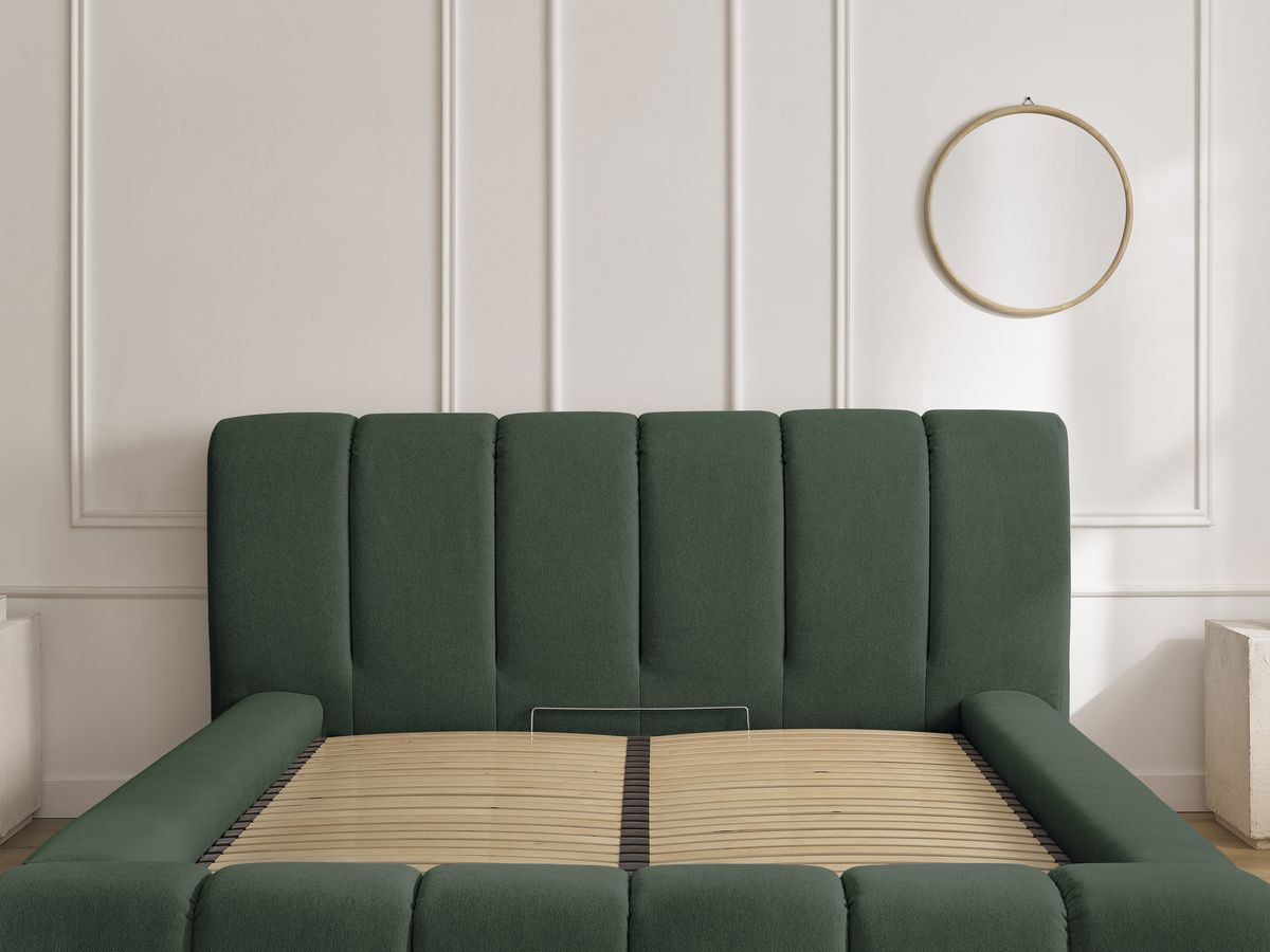 Bobochic Denali Polsterbett mit Bettkasten Stoff Grün, Liegefläche 140 × 190 cm