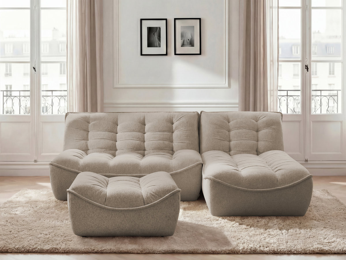 Bobochic Serena Ecksofa mit Pouf Melange-Stoff Taupe