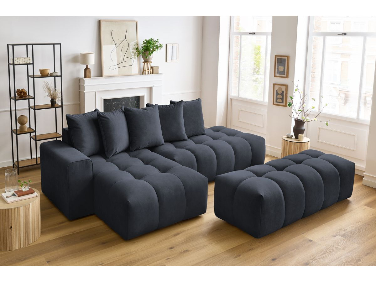 Bobochic Mont-blanc Ecksofa mit Pouf Samt Dunkelblau Ecke links