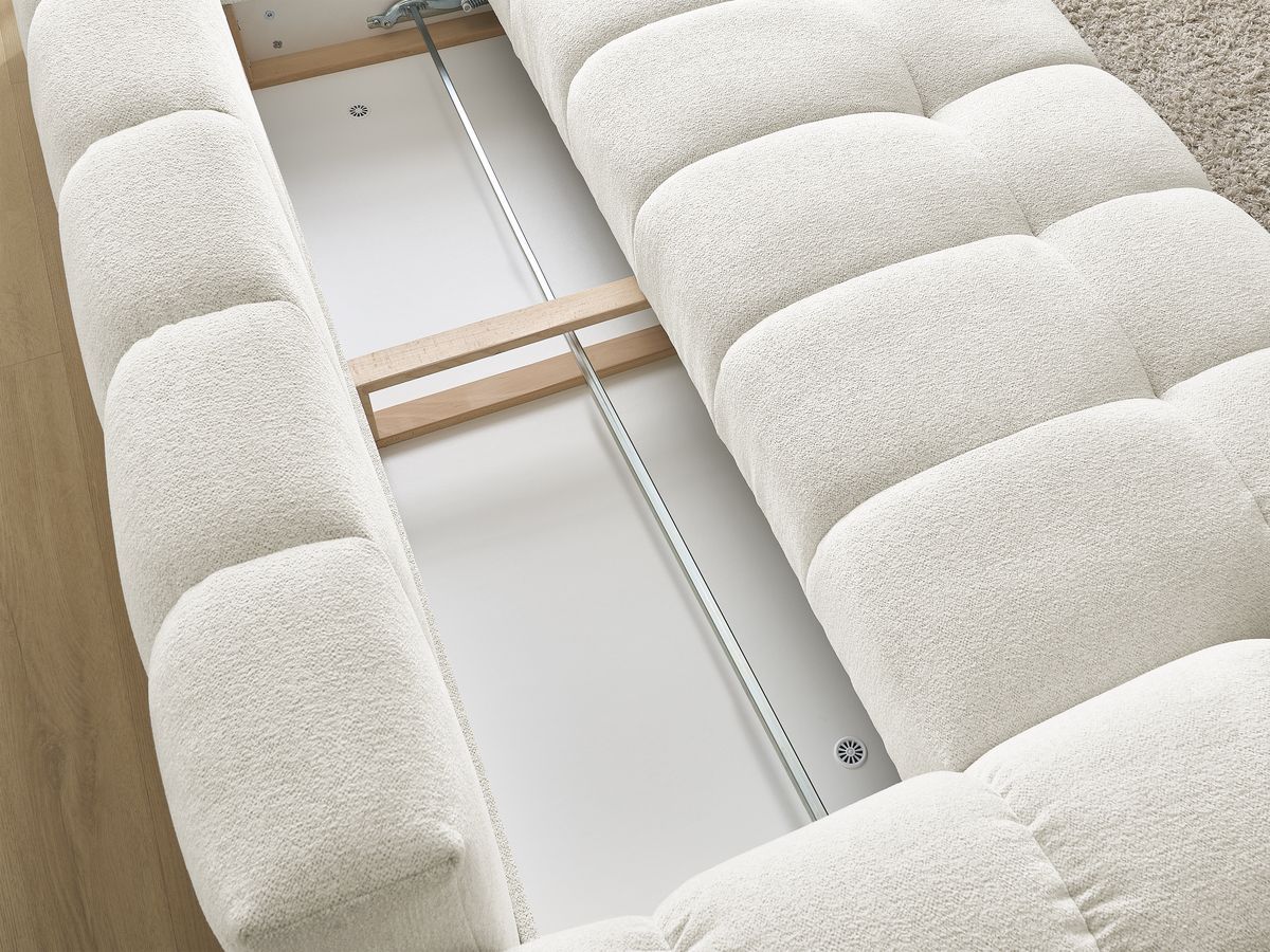Bobochic Everest Schlafsofa 3-Sitzer mit Bettkasten, 2 Kissen Melange-Stoff Weiß