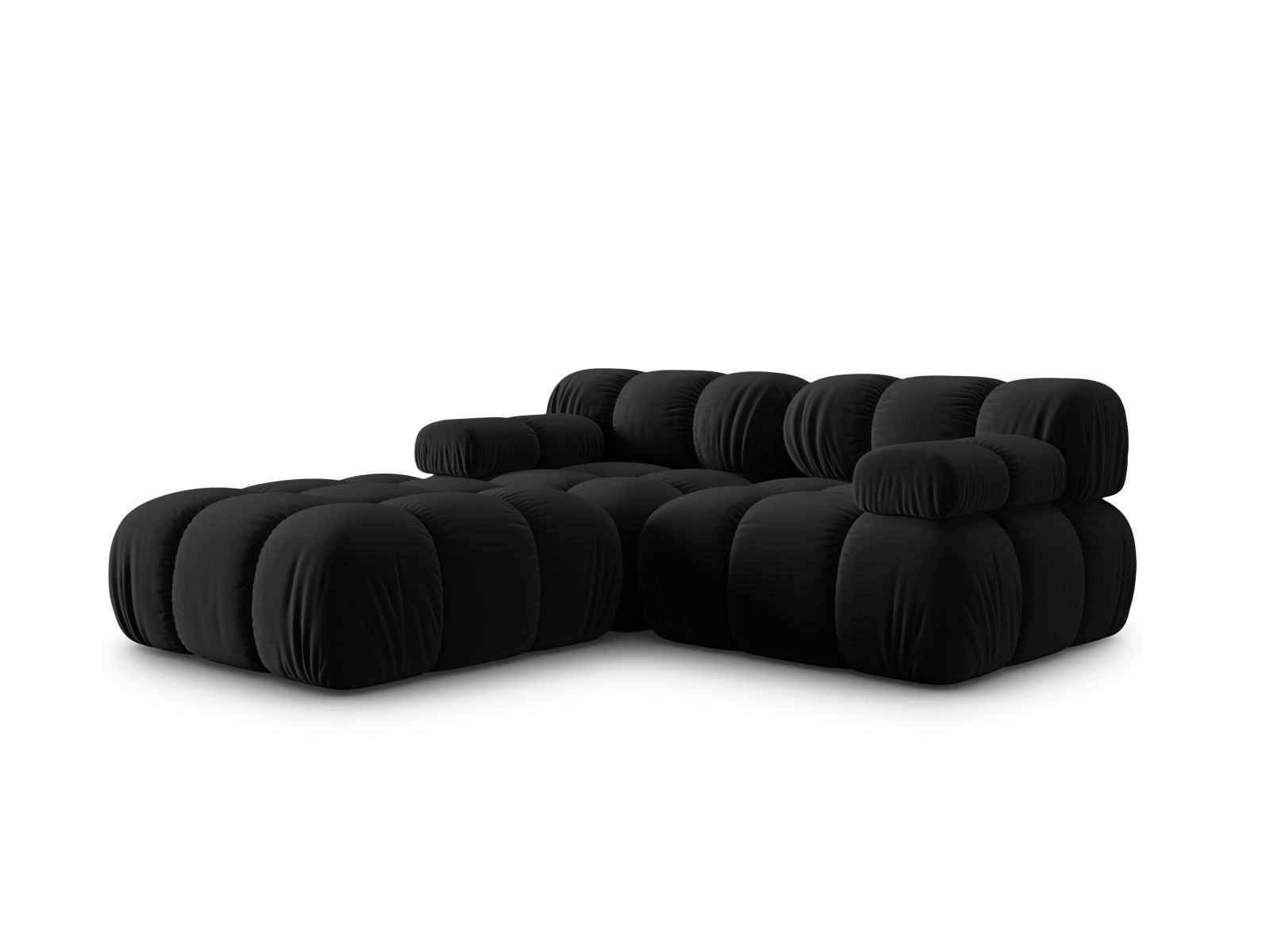 Micadoni Modulares Sofa Bellis 3-Sitzer mit flachem Modul Samt Bluvel Schwarz