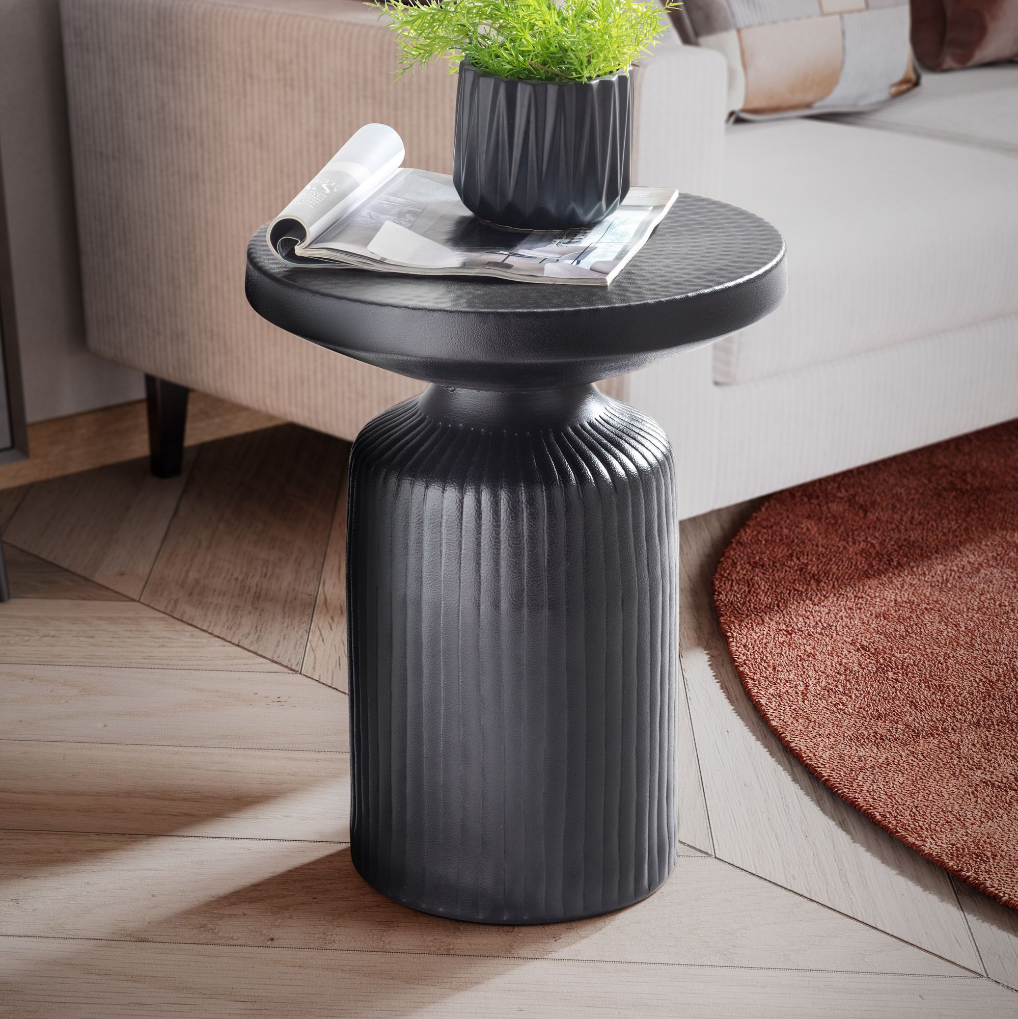 Beistelltisch Tolga Aluminium Schwarz Ø 40 × H 50 cm