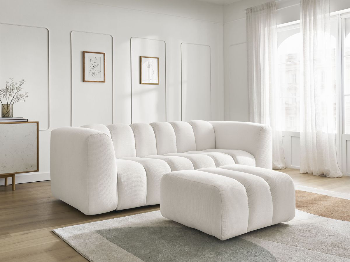 Bobochic Talia Sofa 3-Sitzer mit Pouf Melange-Stoff Weiß