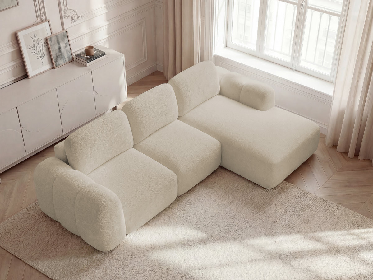 Bobochic Montaigne Ecksofa mit Schlaffunktion und Bettkasten 276 × 164 cm Bouclé-Stoff Beige Ecke rechts