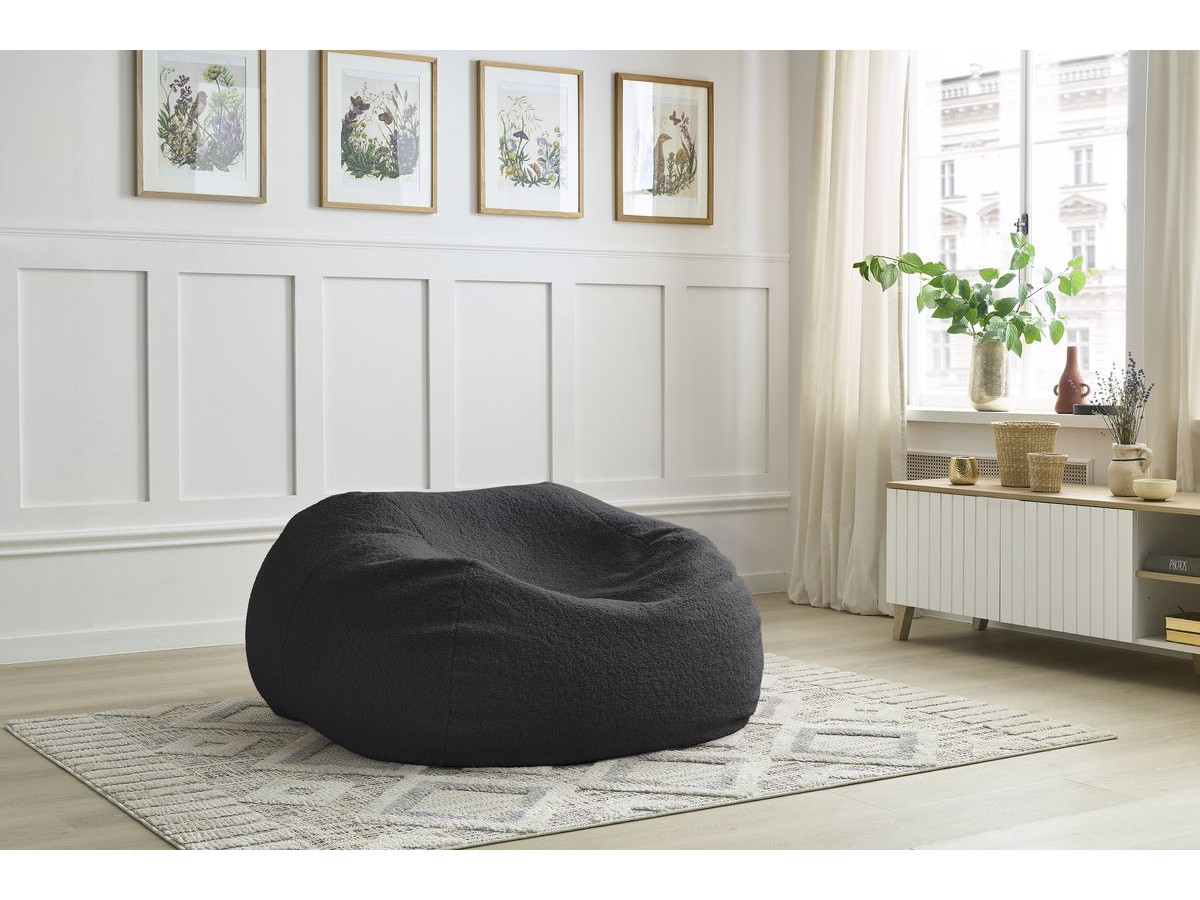 Bobochic Meribel Pouf Bouclé-Stoff Schwarz