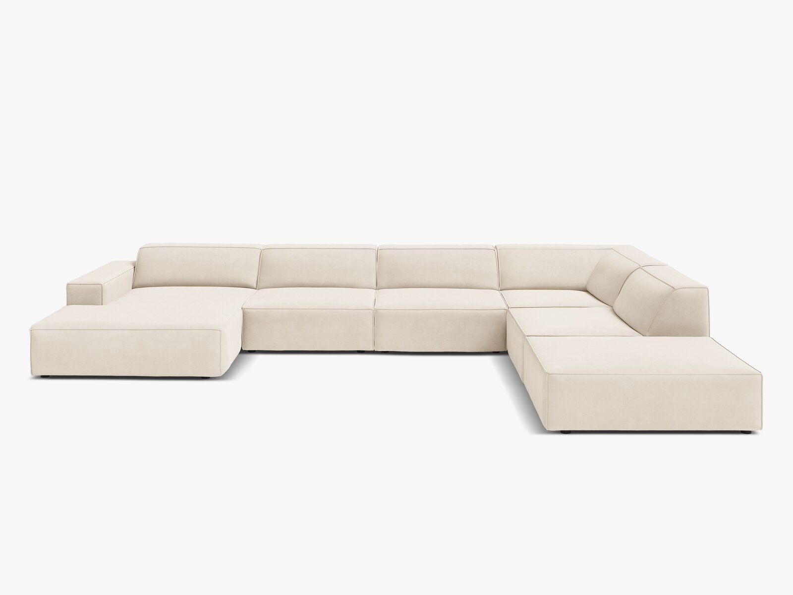 Micadoni Panorama-Ecksofa Jodie 7-Sitzer Rechts Samt Bluvel Helles Beige