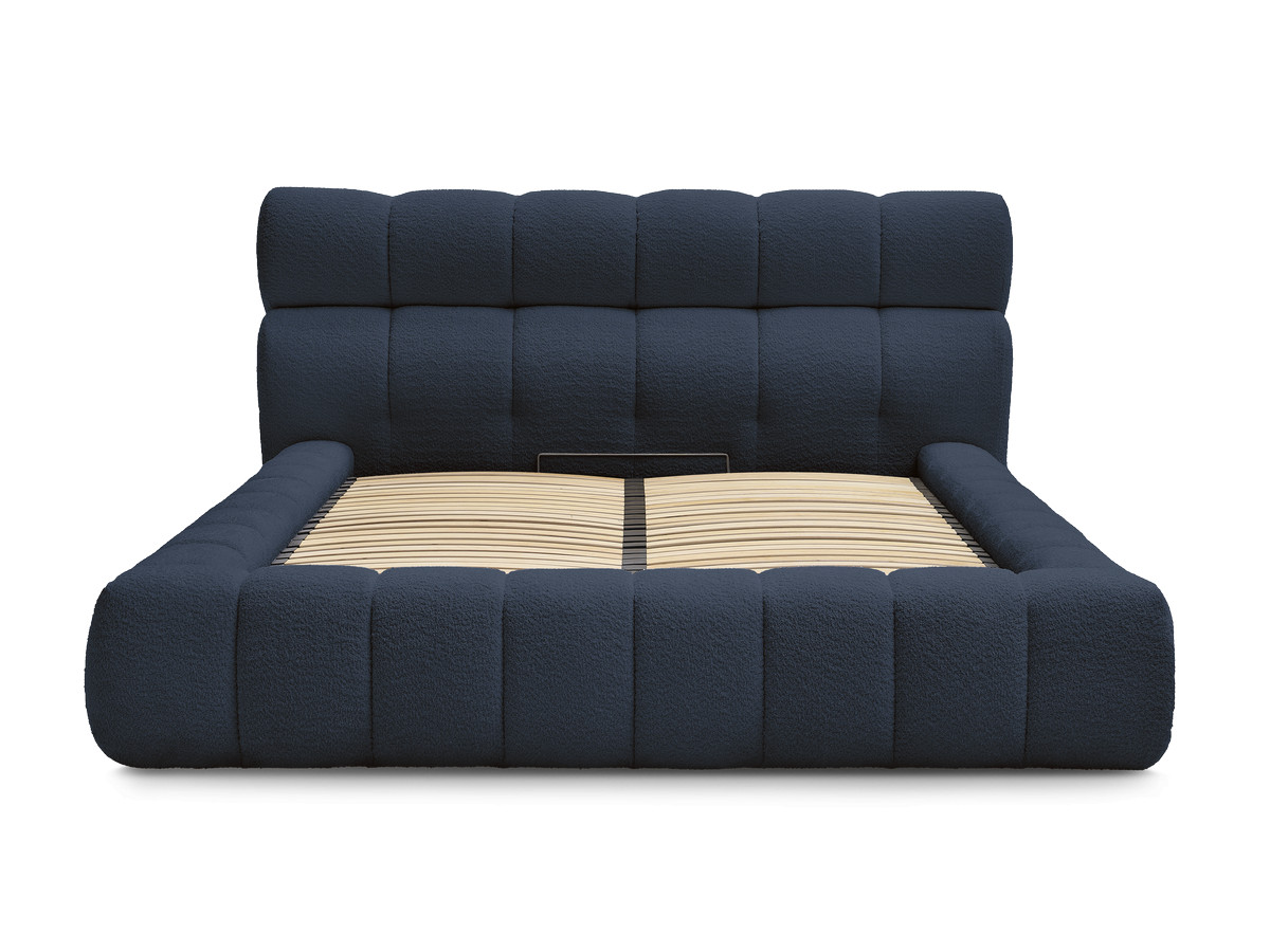 Bobochic Mont-blanc Polsterbett mit Bettkasten Bouclé-Stoff Dunkelblau, Liegefläche 140 × 190 cm
