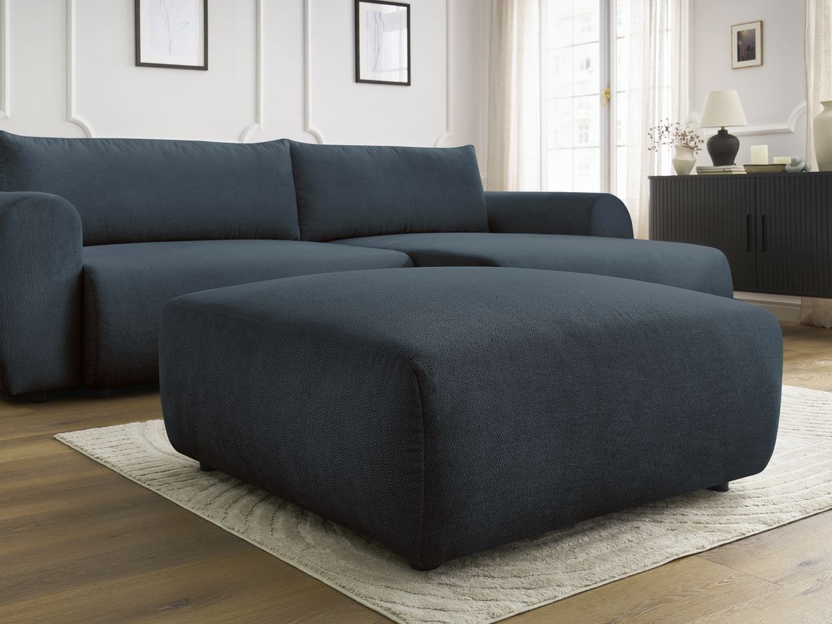 Bobochic Lucien Ecksofa mit Schlaffunktion und Bettkasten und Pouf 314 × 167 cm Stoff Dunkelblau Ecke rechts