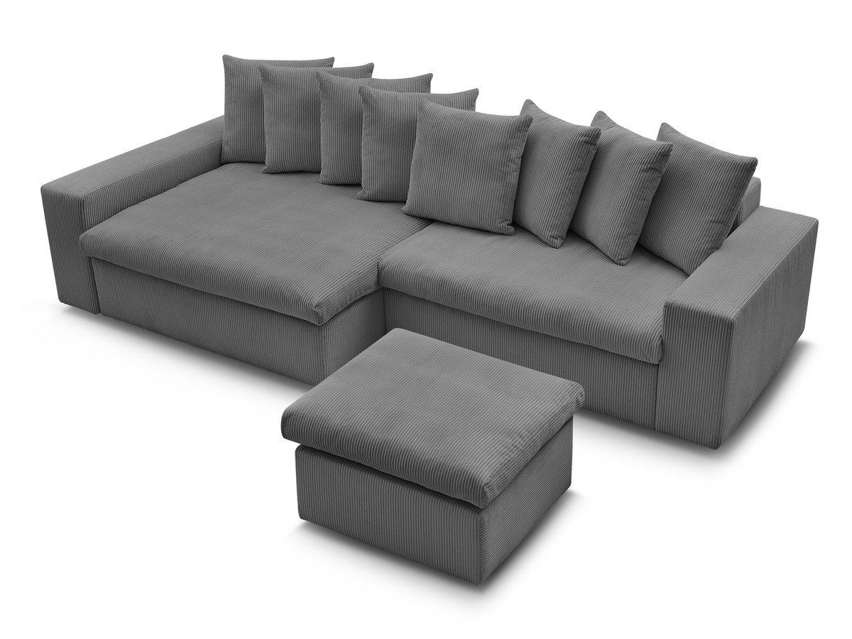 Bobochic Enore Ecksofa mit Pouf Cordsamt Dunkelgrau Ecke links
