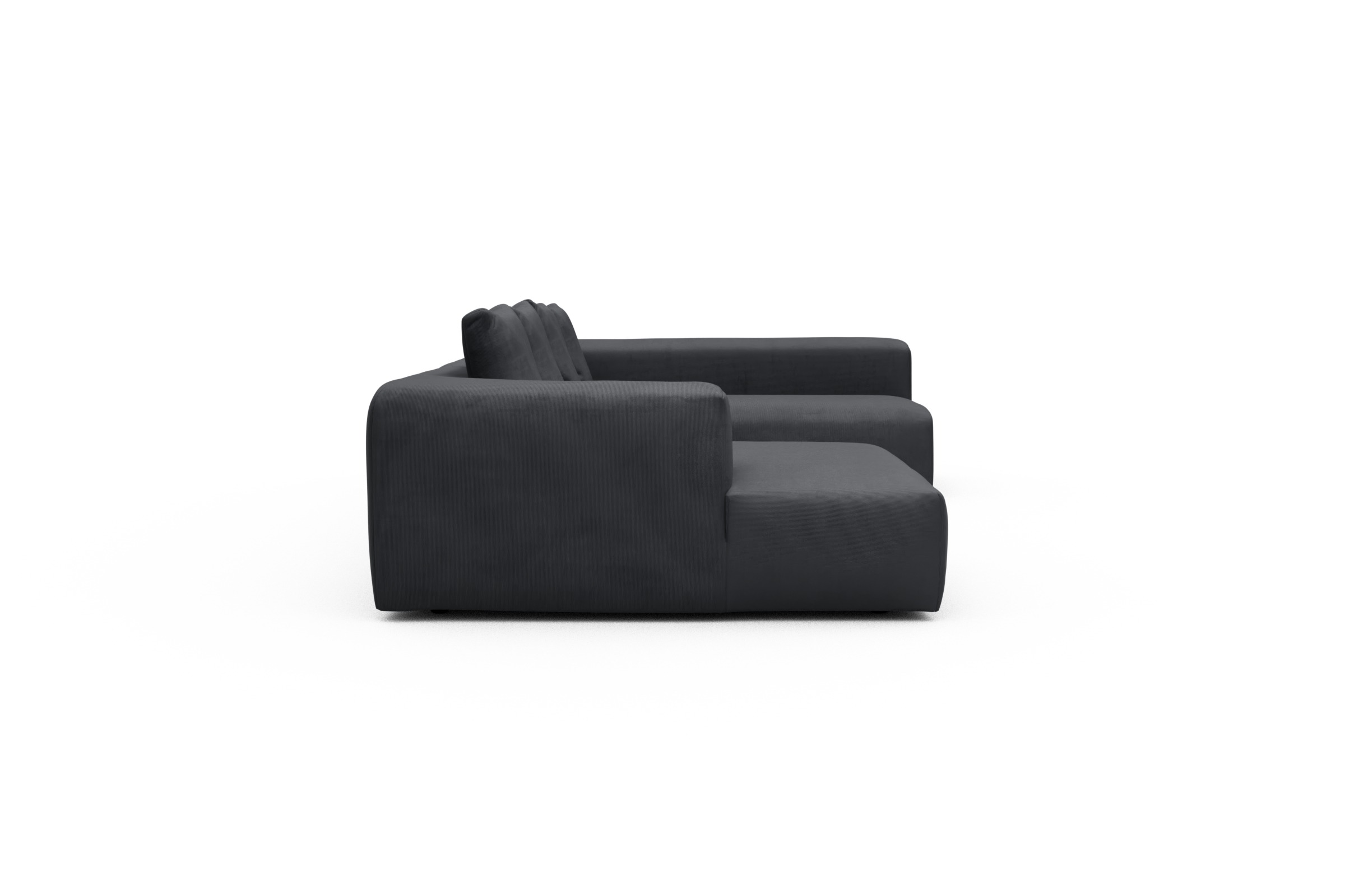 Wohnlandschaft Fred Chaiselongue links mit 2-Sitzer und lange Armlehne rechts Cordufine-Slate-Grey