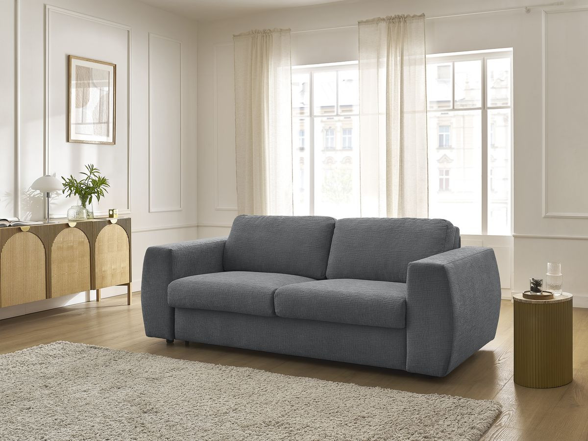 Bobochic Hugo Schlafsofa 3-Sitzer Strukturstoff Dunkelgrau, Liegefläche 160 × 190 cm