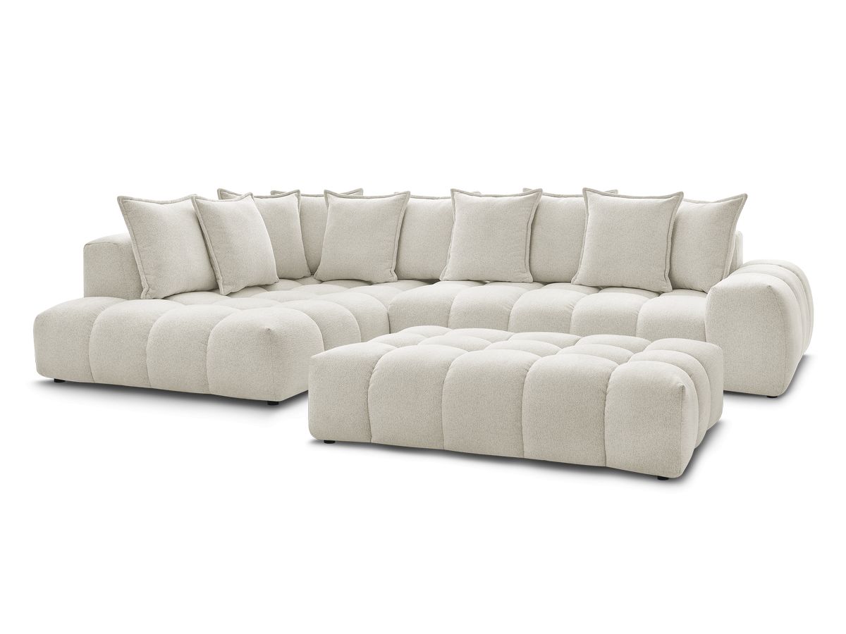 Bobochic Everest Ecksofa mit Schlaffunktion und Pouf, 10 Kissen Melange-Stoff Weiß Ecke links