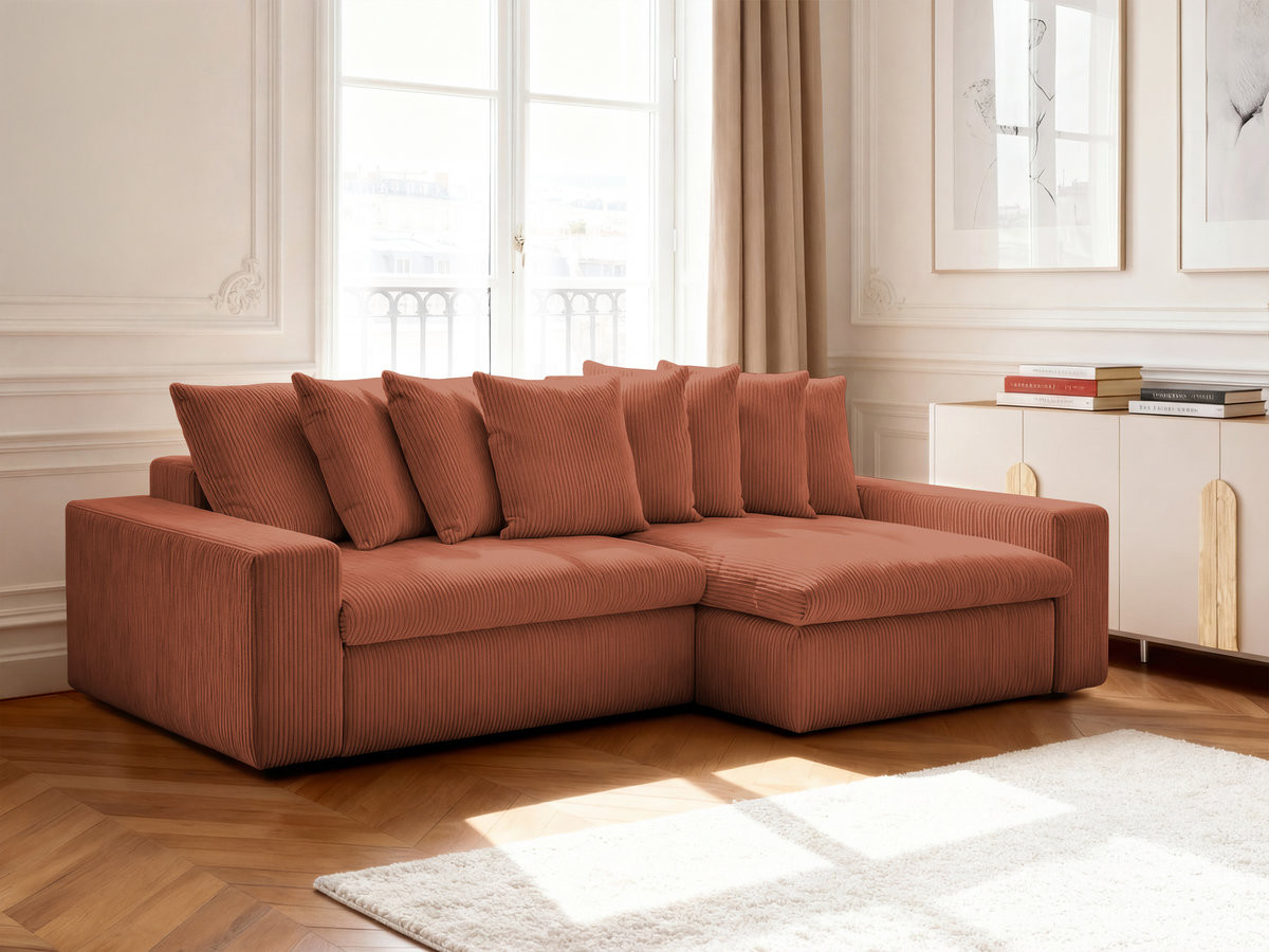 Bobochic Enore Ecksofa 330 × 157 cm Cordsamt Orange Ecke rechts