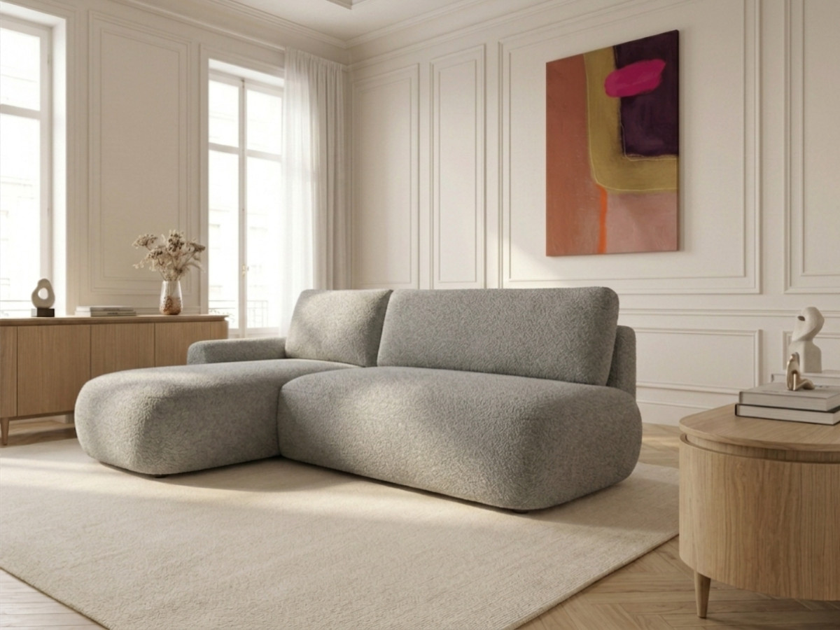 Bobochic Tango Ecksofa mit Schlaffunktion und Bettkasten Bouclé-Stoff Grau Ecke links