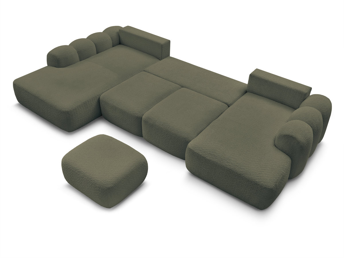 Bobochic Montaigne Wohnlandschaft mit Pouf Bouclé-Stoff Grün Ecke rechts