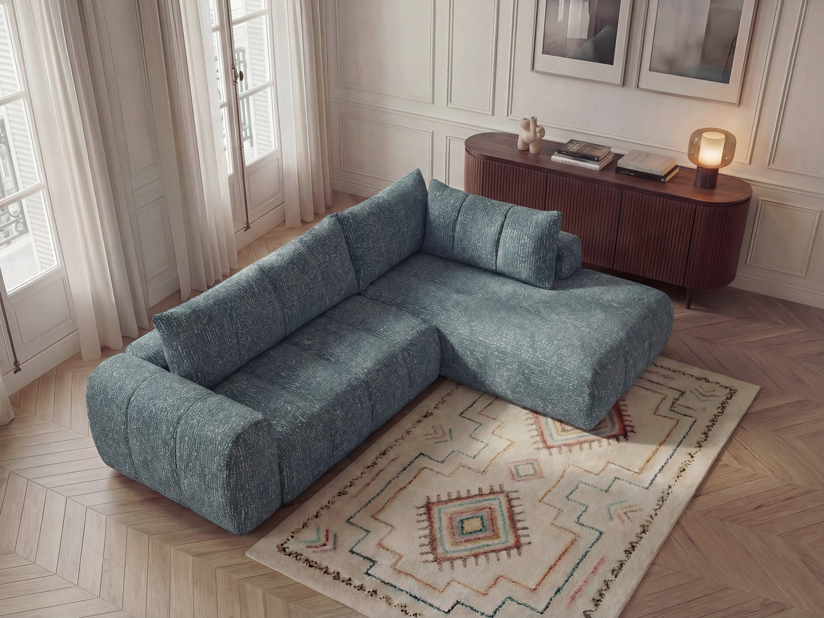 Bobochic Nesty Ecksofa in L-Form, 256 cm Melange-Stoff Blau Ecke rechts