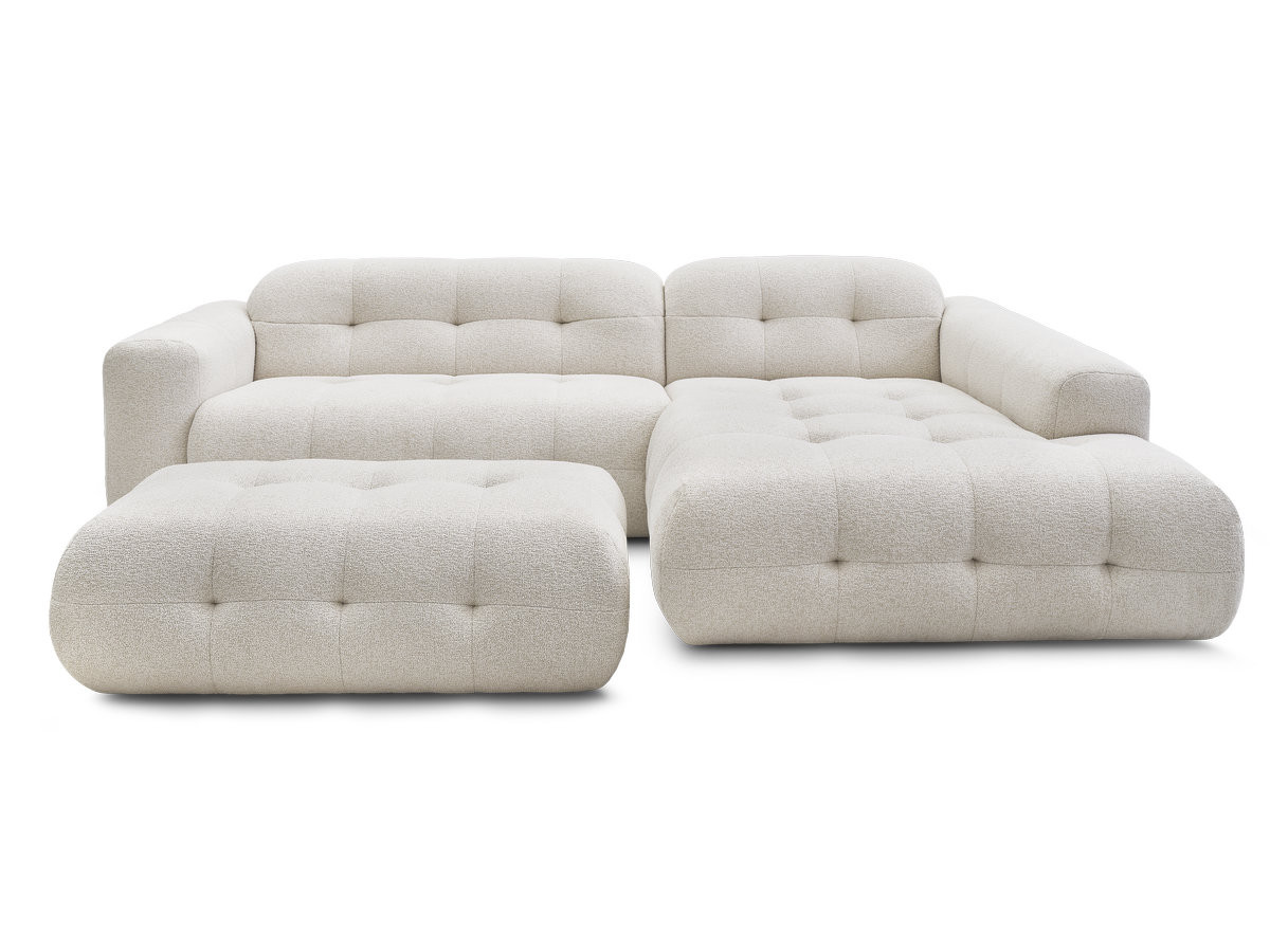 Bobochic Laura Ecksofa mit großem Pouf Melange-Stoff Beige Ecke rechts