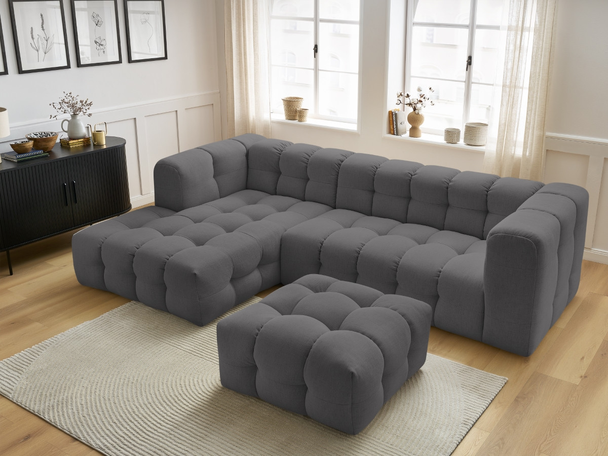Bobochic Cloud Ecksofa mit Pouf 288 × 184 cm Stoff Dunkelgrau Ecke links
