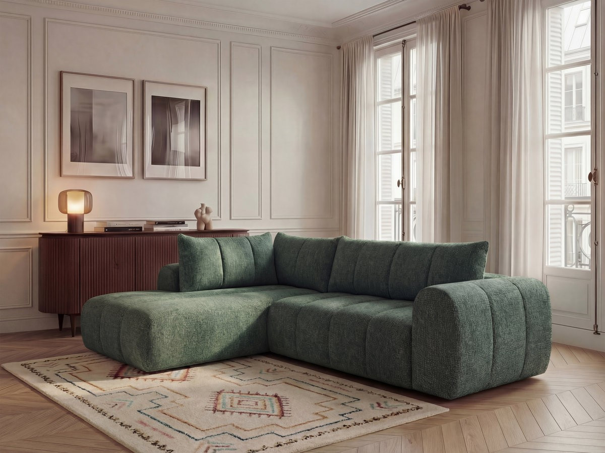 Bobochic Nesty Ecksofa in L-Form, 256 cm Melange-Stoff Dunkelgrün Ecke links