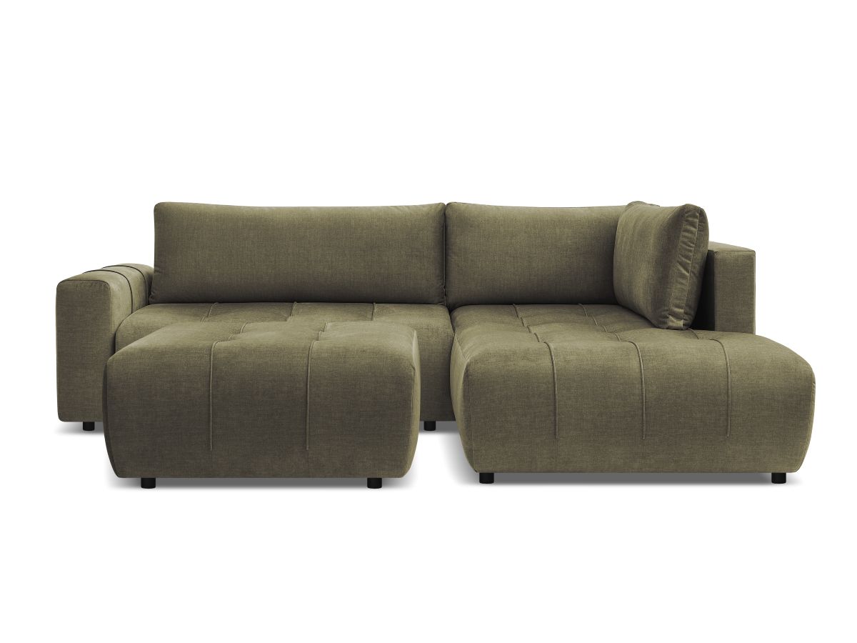 Bobochic Arsene Ecksofa mit Schlaffunktion und Bettkasten und Pouf 277 × 200 cm Samt Grün Ecke rechts