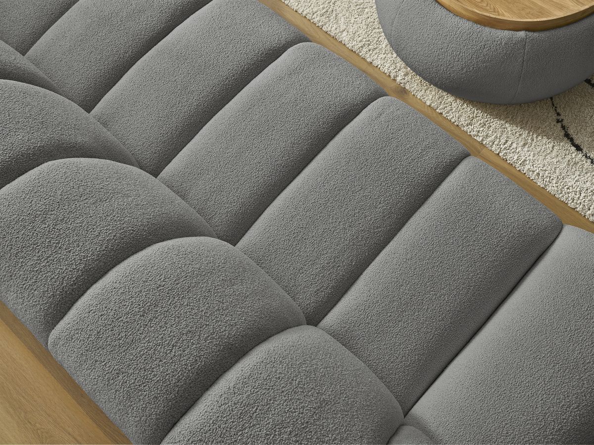 Bobochic Hayden Sofa 3-Sitzer mit Pouf 256 × 107 cm Bouclé-Stoff Dunkelgrau