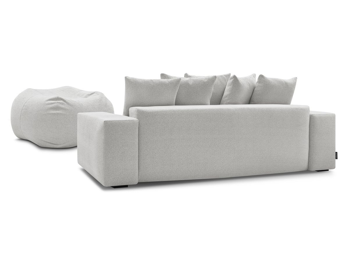 Bobochic Voltaire Schlafsofa 4-Sitzer mit Bettkasten und Pouf Melange-Stoff Hellgrau