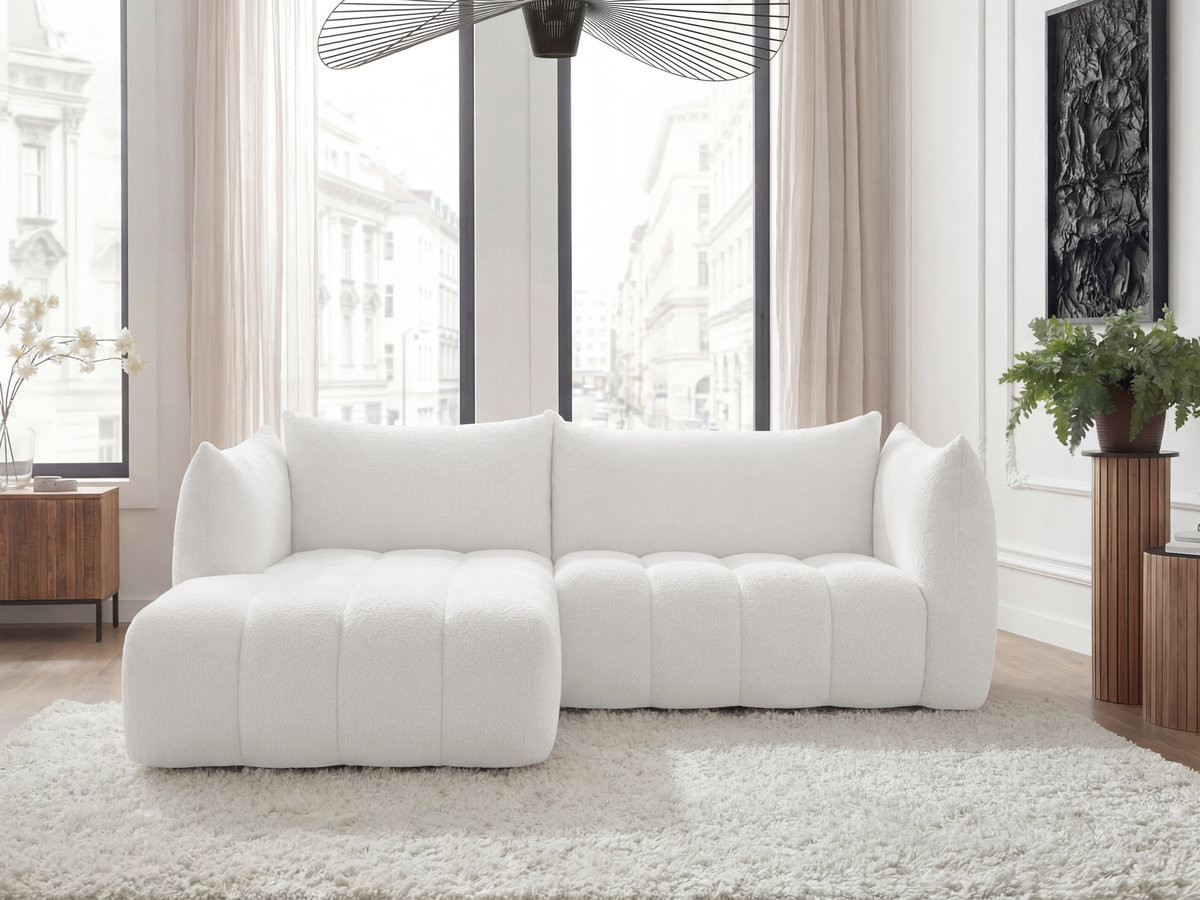 Bobochic Azra Ecksofa 262 × 178 cm Bouclé-Stoff Weiß Ecke links