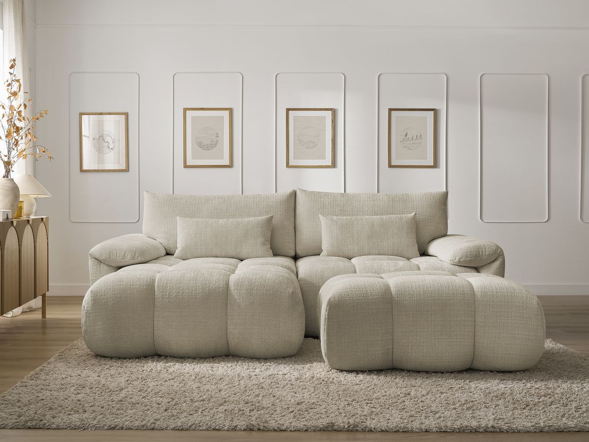 Bobochic Ivane Ecksofa mit Pouf Strukturstoff Beige Ecke links