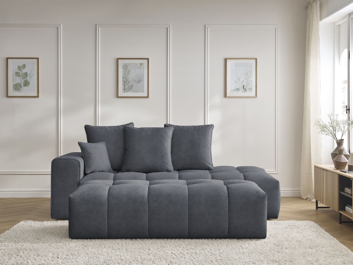 Bobochic Mont-blanc Sofa 5-Sitzer mit Pouf Samt Dunkelgrau Armlehne links