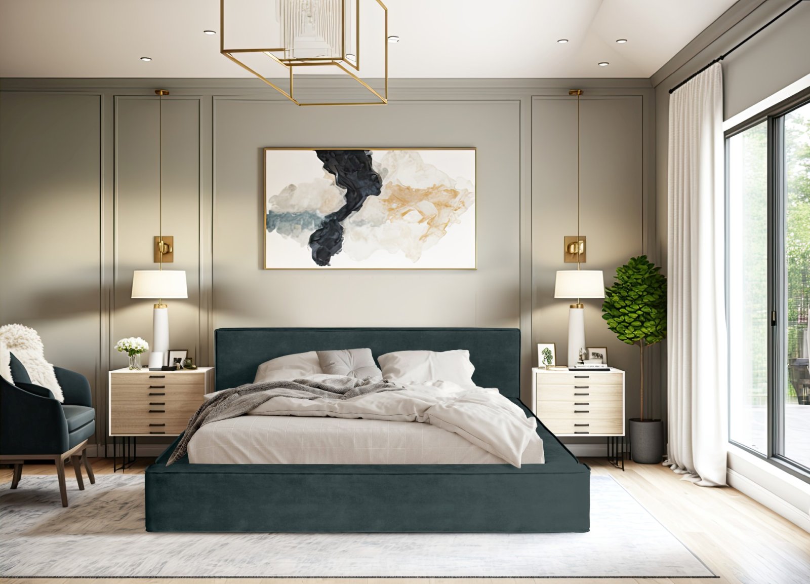 Polsterbett Delano Samtstoff 160x200 mit Holzrahmen Macau Emerald