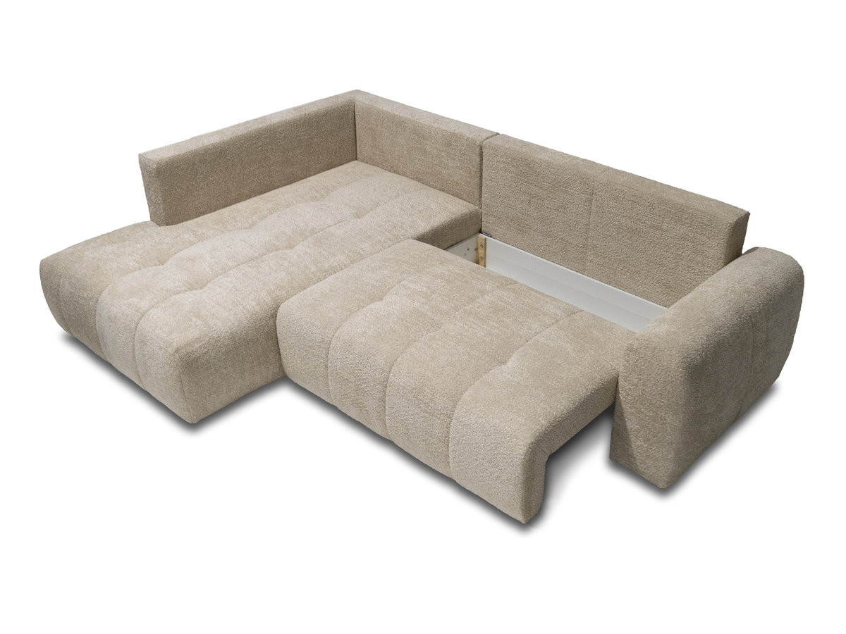 Bobochic Roxelane Ecksofa mit Schlaffunktion und Bettkasten Bouclé-Stoff Beige Ecke links