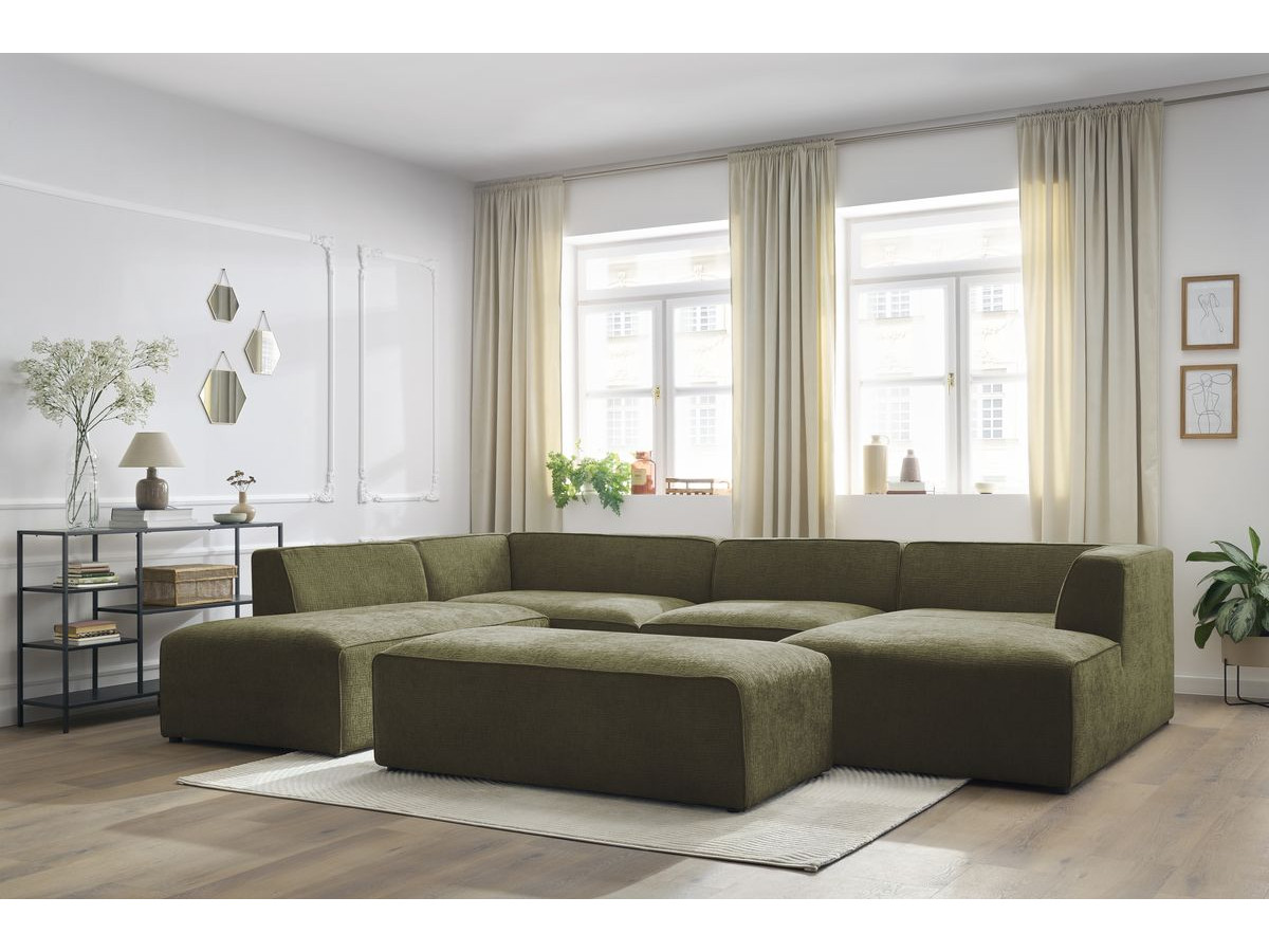 Bobochic Megeve Wohnlandschaft mit Pouf Strukturstoff Grün Ecke rechts