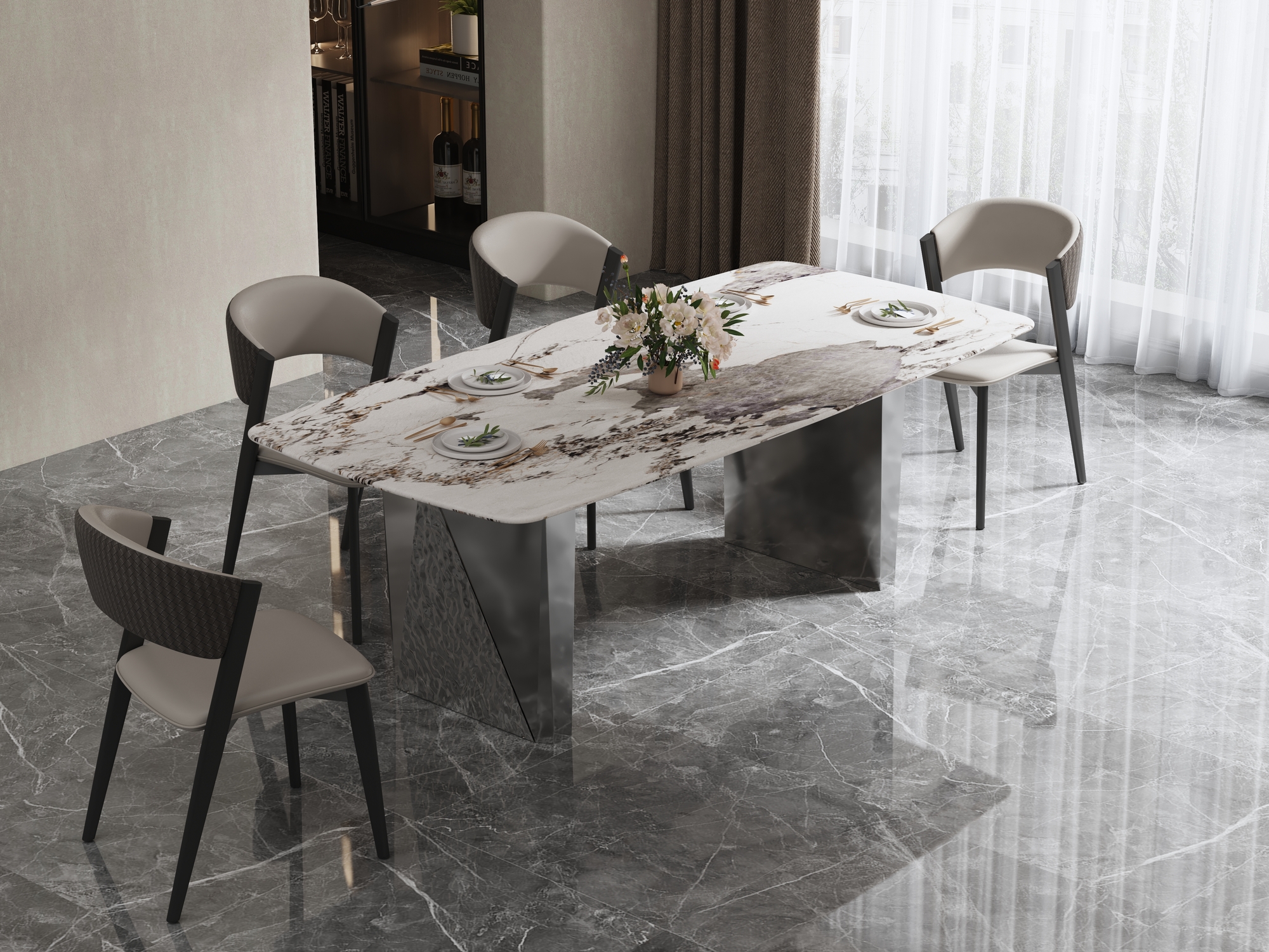 Livin Hill Esstisch 200cm Modig Silberne Beine, weiße Tischplatte M33