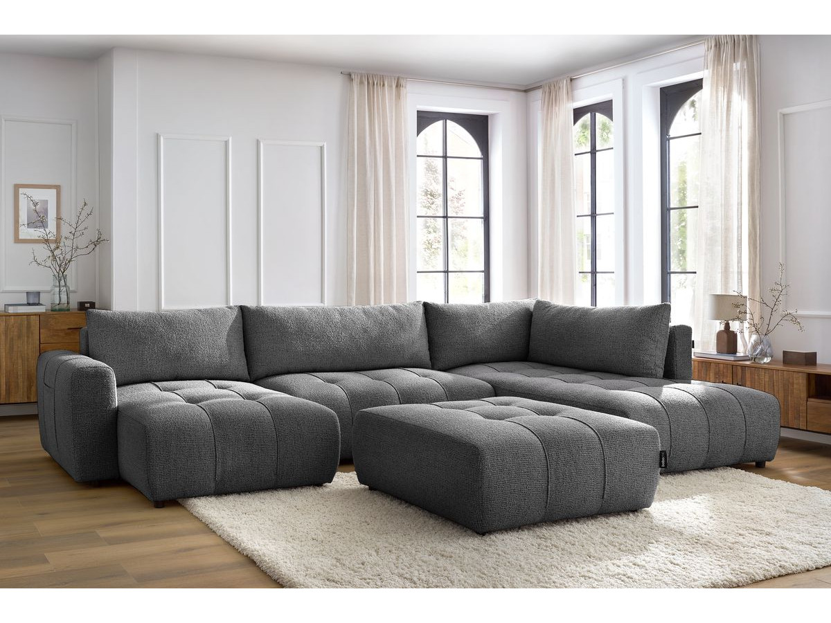 Bobochic Arsene Wohnlandschaft mit Pouf Melange-Stoff Dunkelgrau Ecke links
