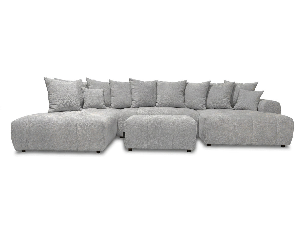 Bobochic Roxelane Wohnlandschaft mit Pouf Bouclé-Stoff Hellgrau Ecke rechts