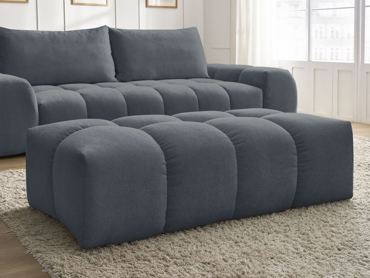 Bobochic Everest Schlafsofa 3-Sitzer mit Bettkasten und Pouf, 2 Kissen Strukturstoff Dunkelblau