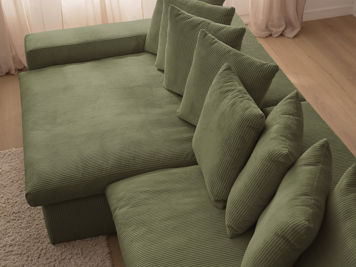 Bobochic Enore Ecksofa 330 × 157 cm Cordsamt Hellgrün Ecke links