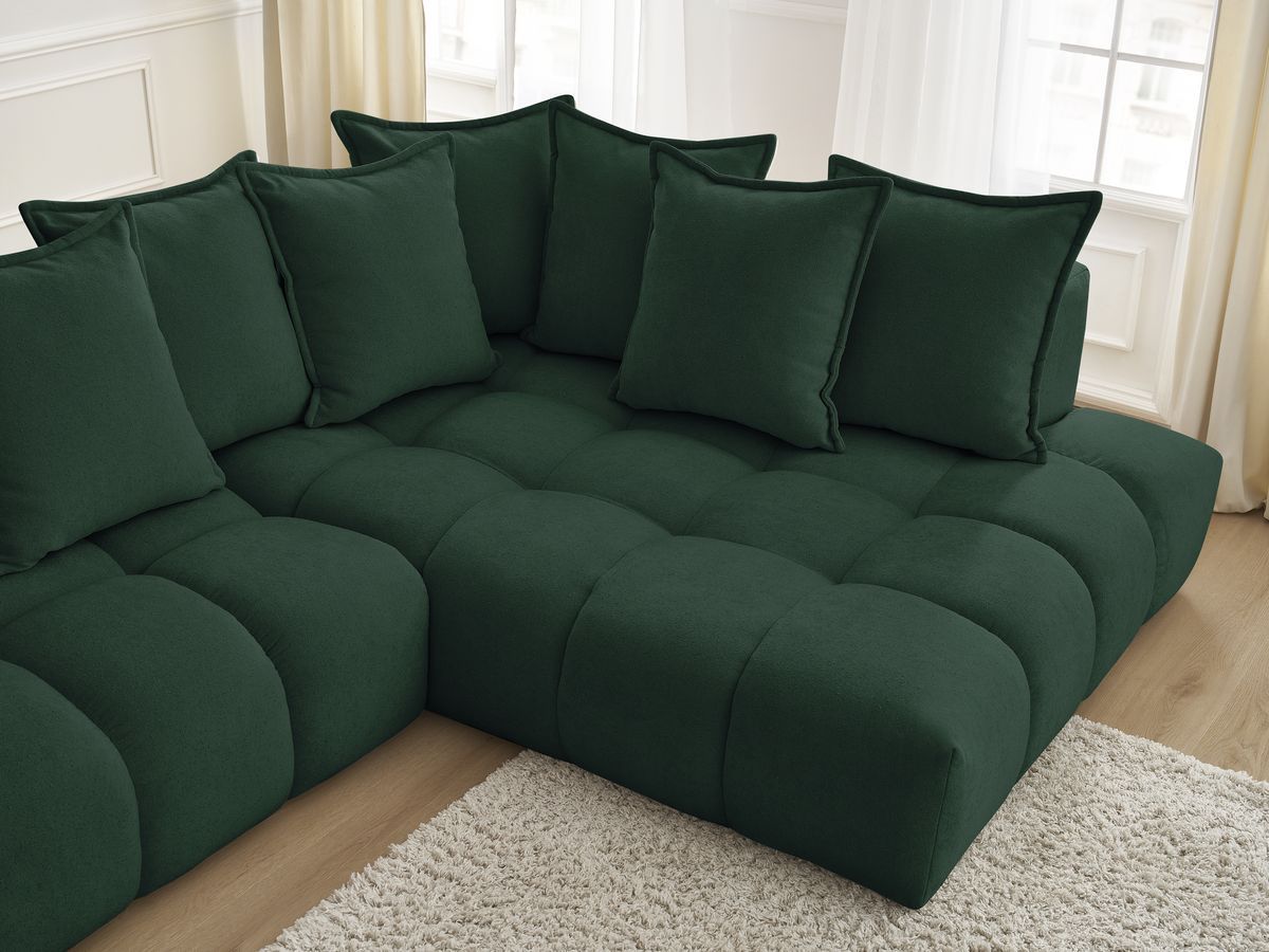 Bobochic Everest Ecksofa, 10 Kissen Strukturstoff Grün Ecke rechts