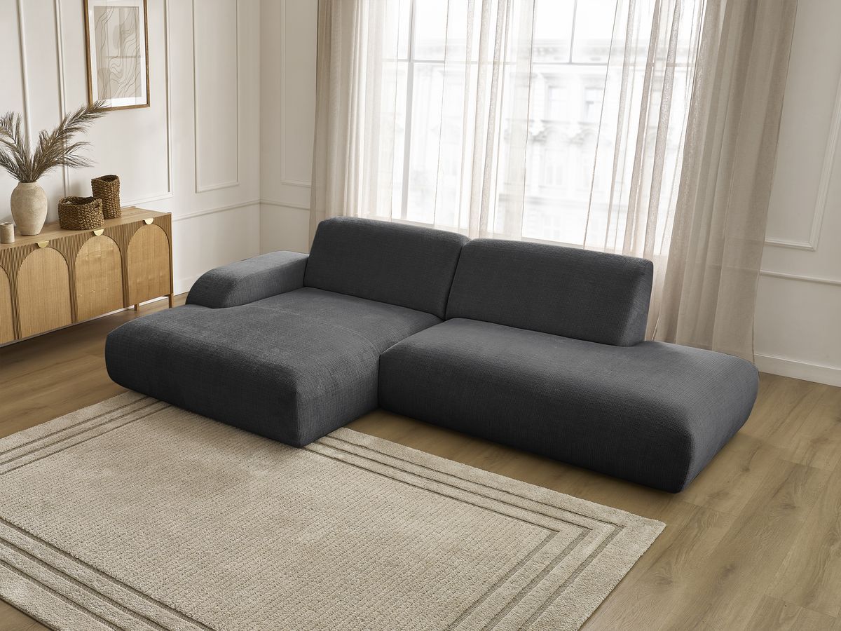 Bobochic Sirius Ecksofa 300 × 170 cm Strukturstoff Schwarz Ecke links