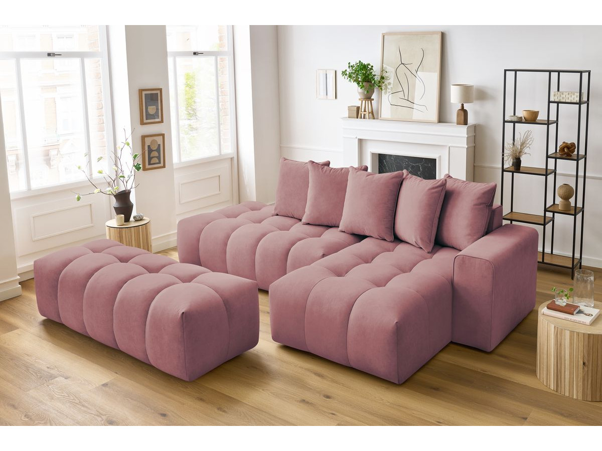 Bobochic Mont-blanc Ecksofa mit Pouf Samt Rosa Ecke rechts