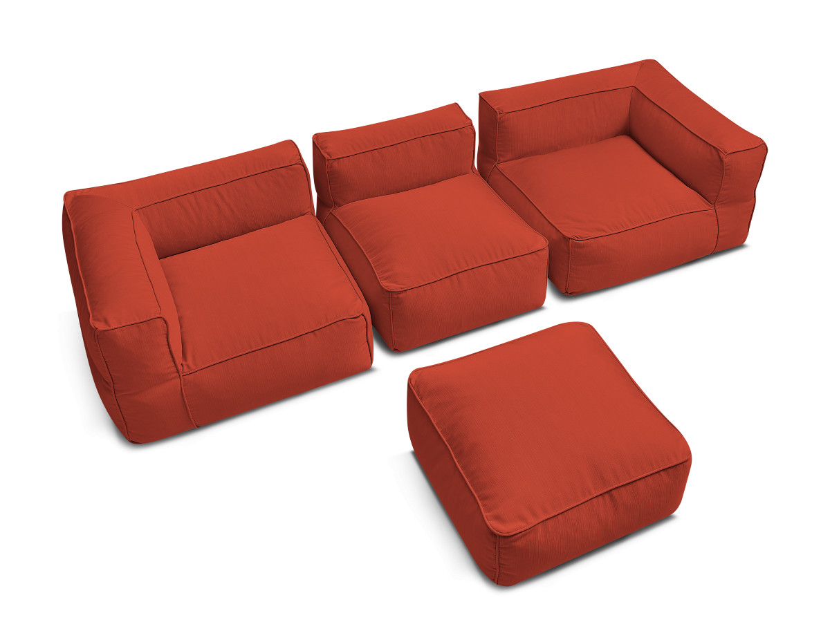 Bobochic Giulia Gartensofa 4-Sitzer mit Pouf, 2 Eckmodule Stoff Rot