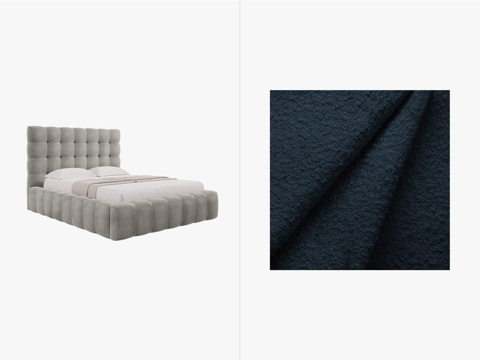 Micadoni Stauraumbett mit Kopfteil Mamaia Boucle Baloo Dunkelblau 140x200