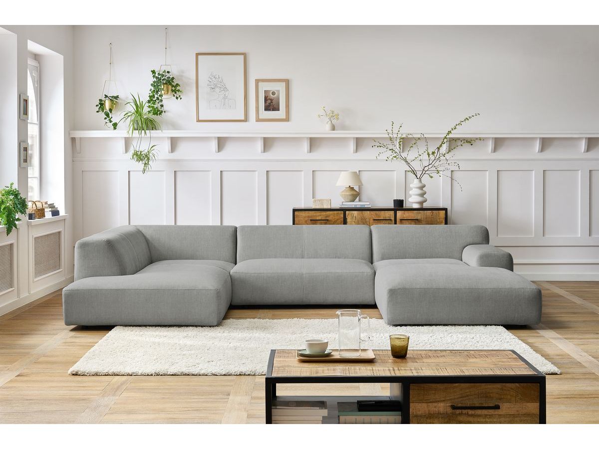 Bobochic Lavena Wohnlandschaft 359 × 220 cm Samt Hellgrau Ecke rechts
