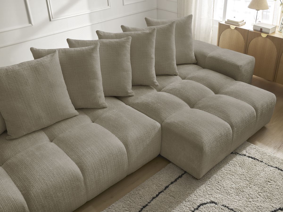 Bobochic Anakin Wohnlandschaft, Liegefläche 137 × 382 cm, 10 Kissen Strukturstoff Taupe