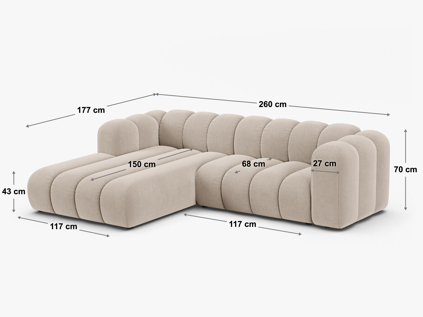 Micadoni Modulares Ecksofa Lupine 4-Sitzer mittelgroß Links Samt Salvador Grau