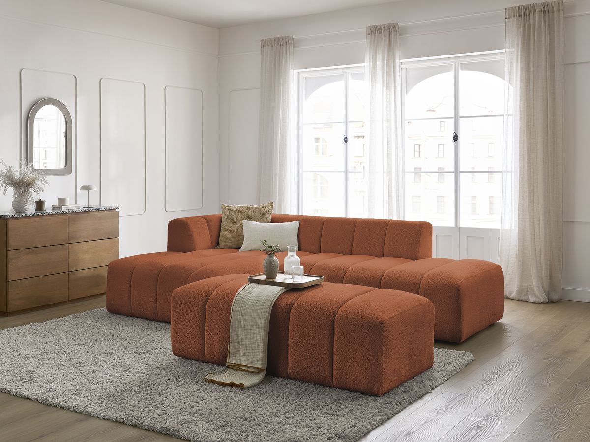 Bobochic Annecy Ecksofa mit Pouf Bouclé-Stoff Orange Ecke links