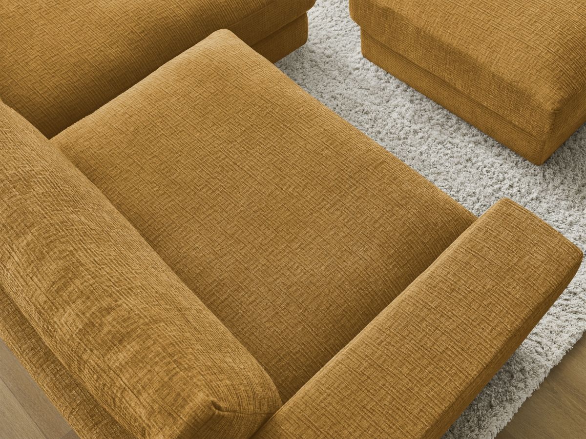 Bobochic Leonard Ecksofa mit Pouf 274 × 159 cm Strukturstoff Gelb Ecke rechts