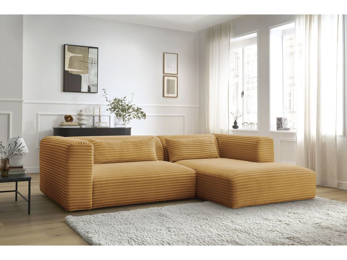 Bobochic Harry Ecksofa Breitcord weich Gelb Ecke rechts