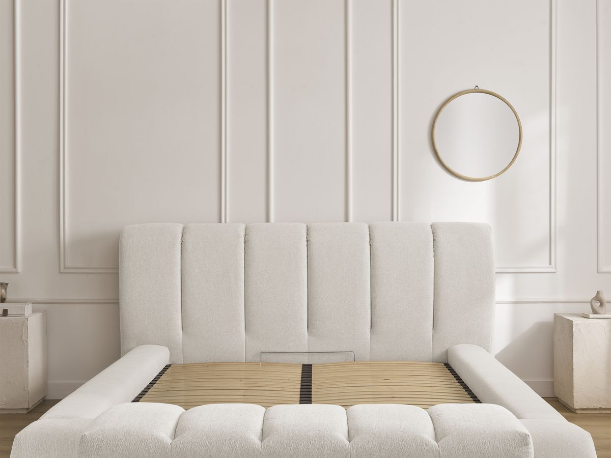 Bobochic Denali Polsterbett mit Bettkasten mit Bettbank Stoff Beige, Liegefläche 160 × 200 cm