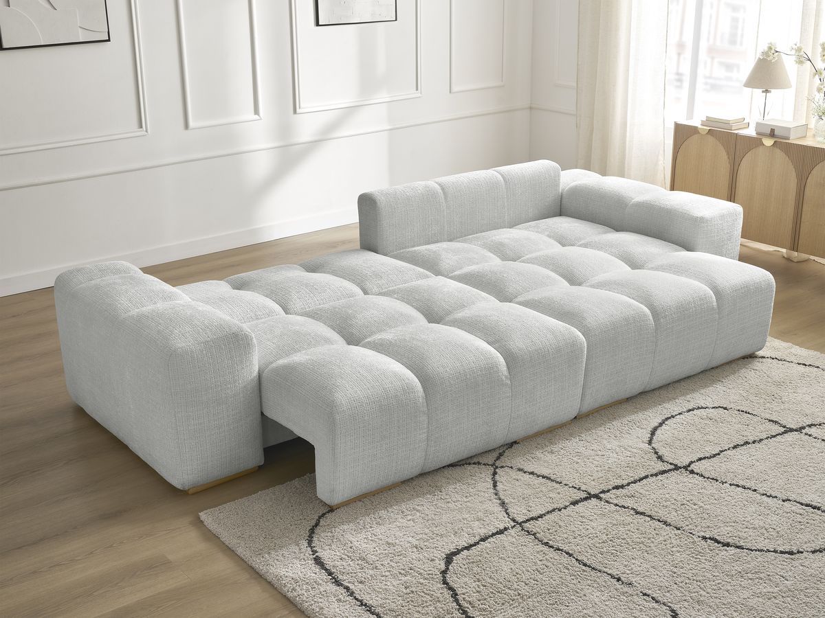 Bobochic Anakin Ecksofa mit Schlaffunktion und Bettkasten, 6 Kissen Strukturstoff Hellgrau